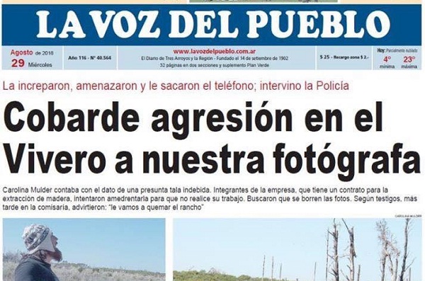 ADEPA condena la agresin la fotgrafa de La Voz del Pueblo